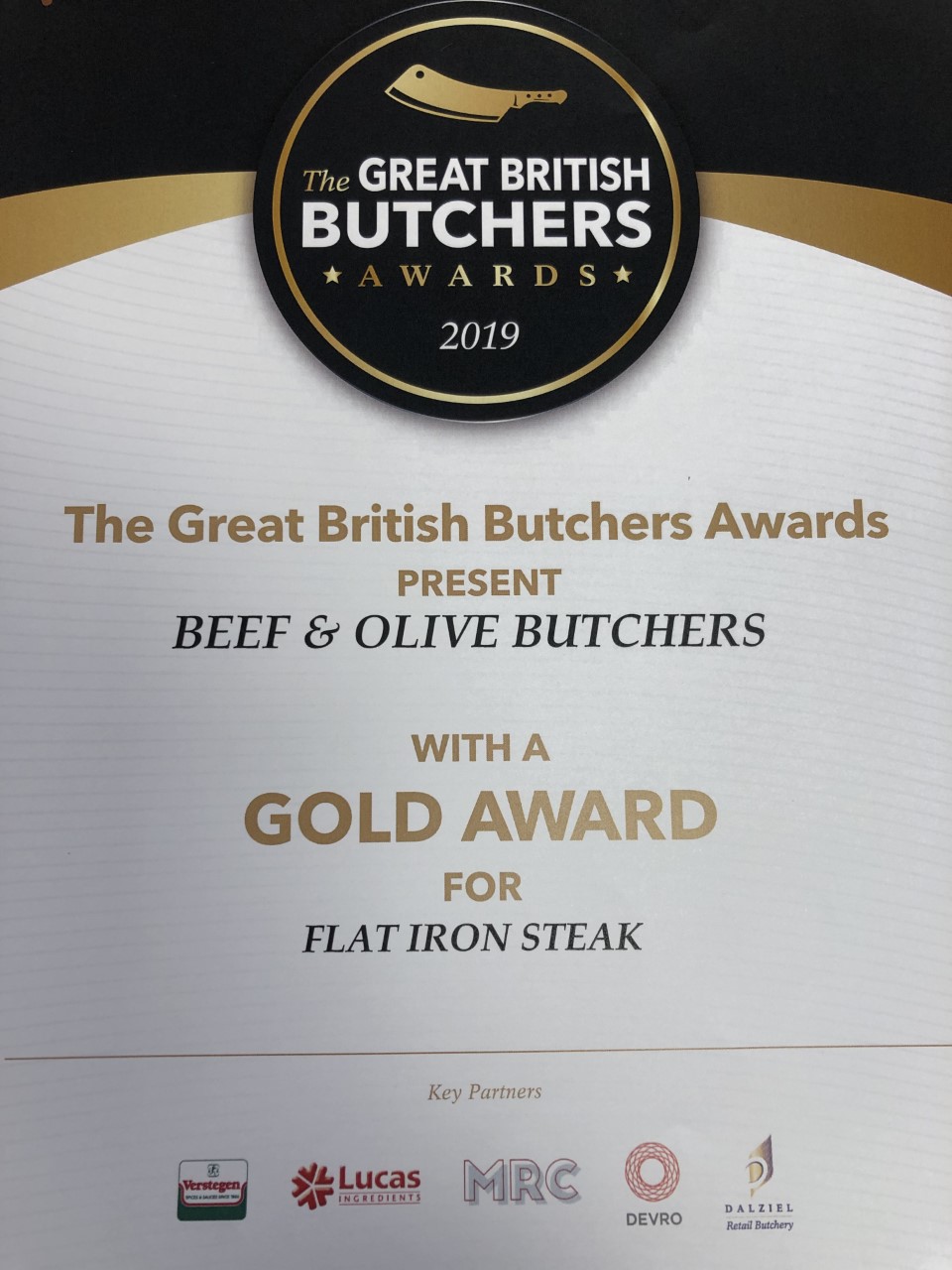 Great British Butchers Gold Award for Flat Iron Steak